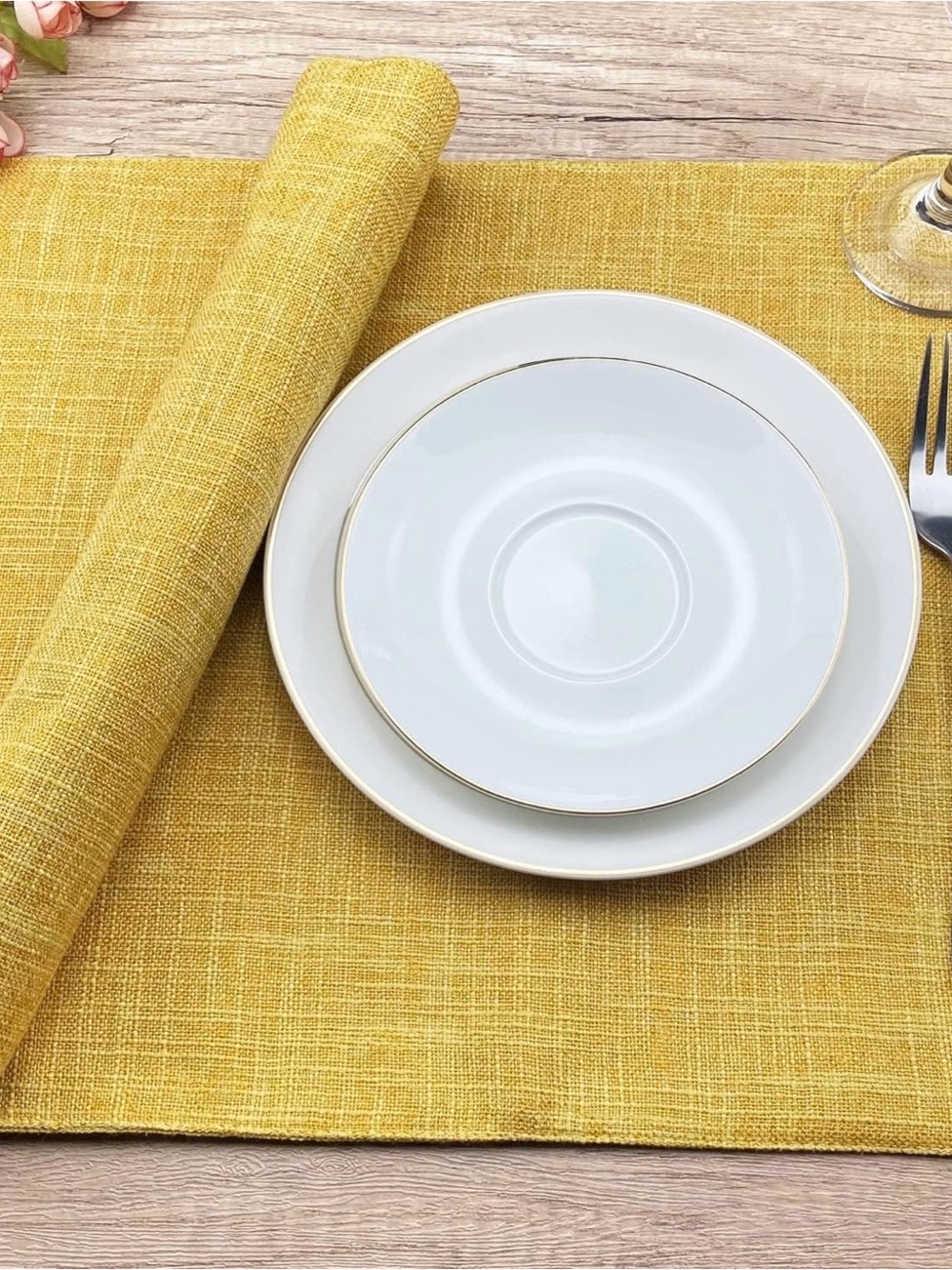 Yellow Linen-Texture Placemat Set of 6